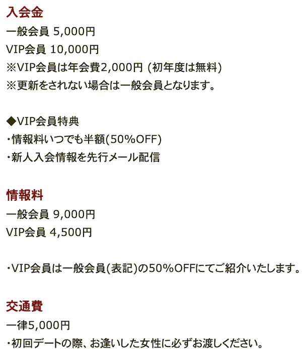 ブリッジ名古屋の料金表