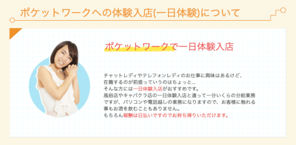 ポケットワークの1日体験入店